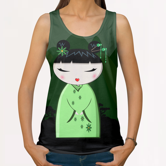Green Kokeshi All Over Print Tanks by PIEL Design