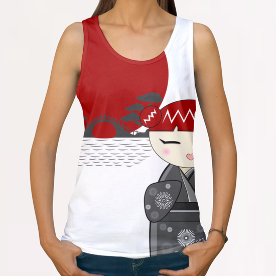 Grey and white kokeshi All Over Print Tanks by PIEL Design