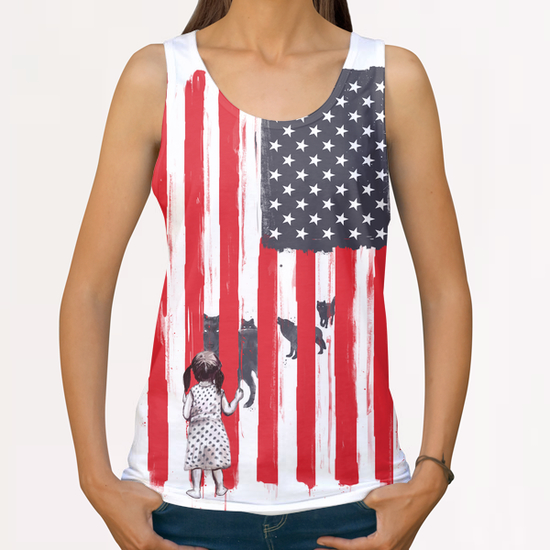 Little girl and wolves All Over Print Tanks by Balazs Solti