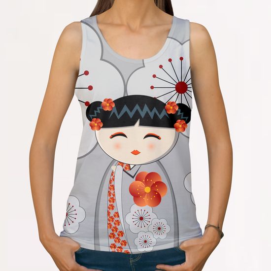 Orange and grey kokeshi All Over Print Tanks by PIEL Design