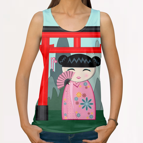 Red gate kokeshi All Over Print Tanks by PIEL Design