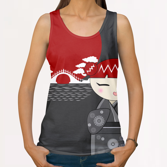 Red and grey kokeshi All Over Print Tanks by PIEL Design