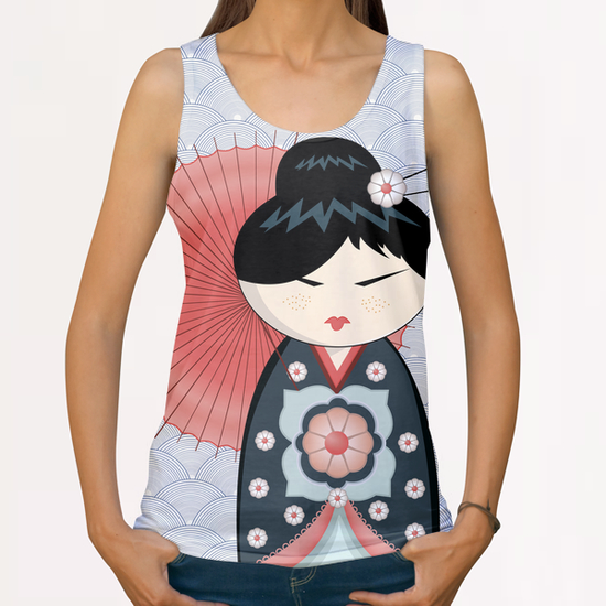 Red umbrella kokeshi All Over Print Tanks by PIEL Design