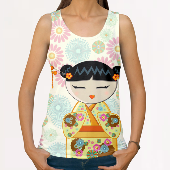 Yellow kokeshi All Over Print Tanks by PIEL Design