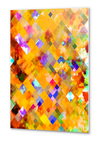 geometric pixel square pattern abstract in orange yellow blue Metal prints by Timmy333