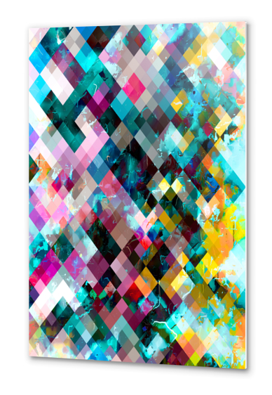 geometric square pixel pattern abstract background in blue pink orange purple Metal prints by Timmy333