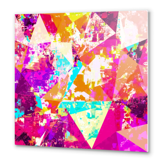 geometric triangle pattern abstract in pink blue purple Metal prints by Timmy333