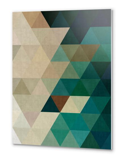Green triangles pattern Metal prints by Vitor Costa