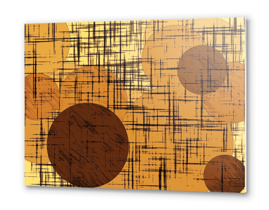 geometric line pattern and circle shape abstract background in brown Metal prints by Timmy333