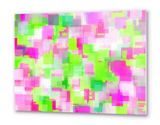 geometric square pattern abstract background in pink and green Metal prints by Timmy333