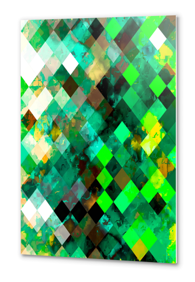 geometric pixel square pattern abstract background in green yellow Metal prints by Timmy333