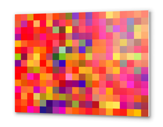 geometric square pixel pattern abstract in red pink yellow blue Metal prints by Timmy333