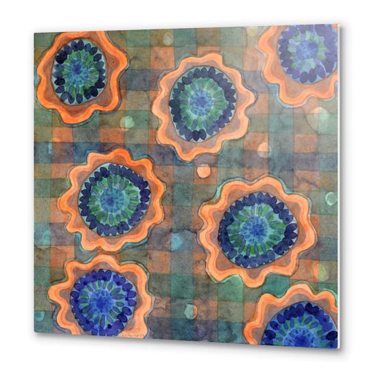 Glowing Fancy Flowers on Checks  Metal prints by Heidi Capitaine