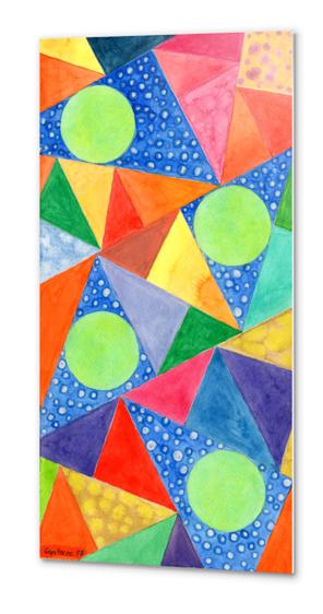 Lime Green Circles within a Cool Triangles Pattern  Metal prints by Heidi Capitaine