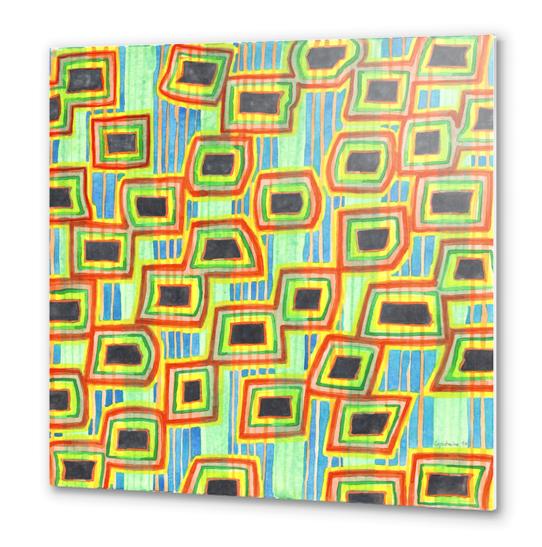Connected Rectangle Shapes with Vertical Stripes Pattern  Metal prints by Heidi Capitaine