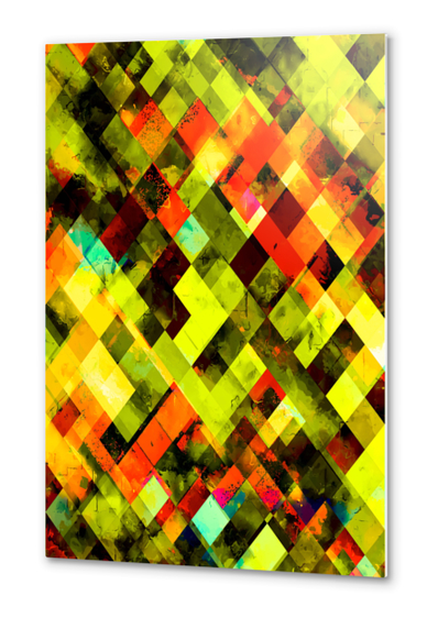 geometric pixel square pattern abstract in green yellow orange Metal prints by Timmy333