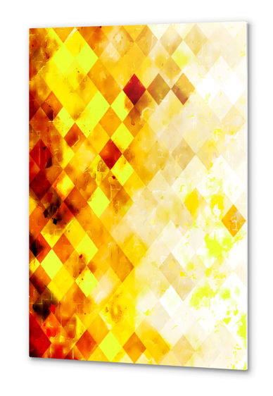 geometric pixel square pattern abstract background in brown yellow Metal prints by Timmy333