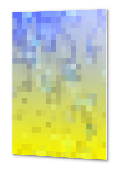 geometric pixel square pattern abstract background in yellow blue Metal prints by Timmy333