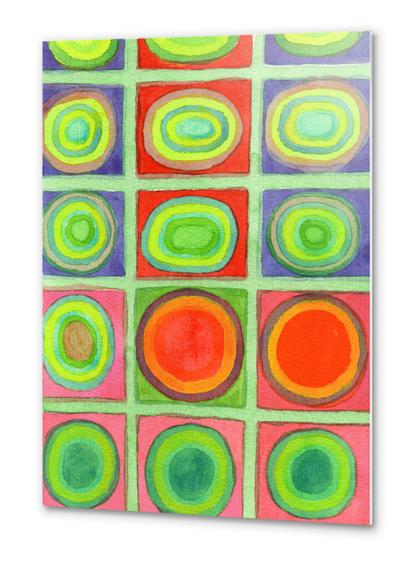 Green Grid filled with Circles and intense Colors  Metal prints by Heidi Capitaine
