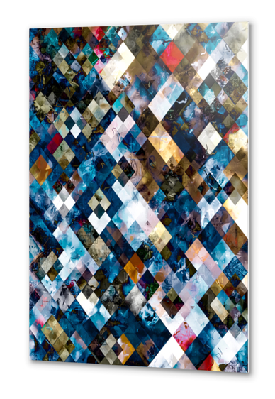 geometric pixel square pattern abstract background in blue brown Metal prints by Timmy333