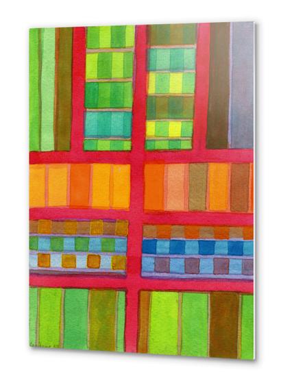 Red Grid with Checks Pattern and vertical Stripes  Metal prints by Heidi Capitaine