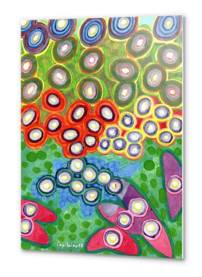 Colorful Circles Swimming in Green Metal prints by Heidi Capitaine