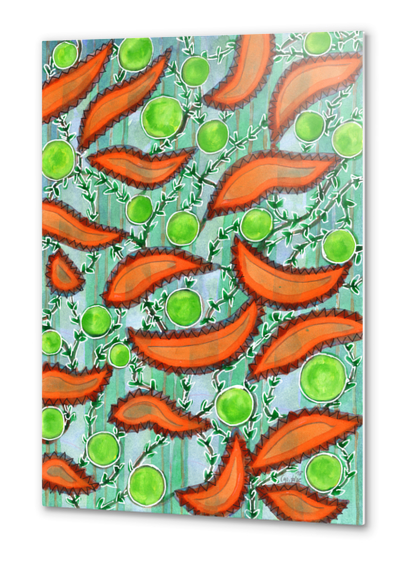 Hot Peppers and Crisp Peas Pattern  Metal prints by Heidi Capitaine