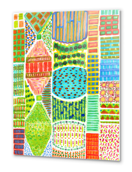 Colorful geometric Patchwork Garden Metal prints by Heidi Capitaine