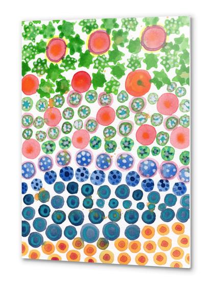 Playful Green Stars and Colorful Circles Pattern  Metal prints by Heidi Capitaine
