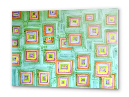 Multicolored Squares on Green Pattern  Metal prints by Heidi Capitaine