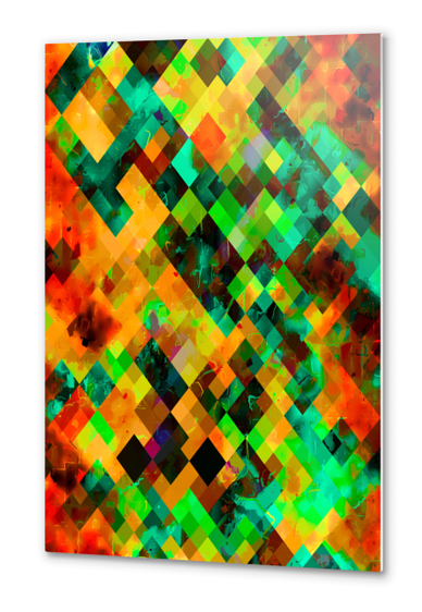 geometric square pixel pattern abstract in green brown orange blue Metal prints by Timmy333