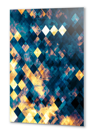 geometric pixel square pattern abstract background in blue brown orange Metal prints by Timmy333
