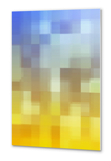 graphic design geometric pixel square pattern abstract background in yellow blue Metal prints by Timmy333