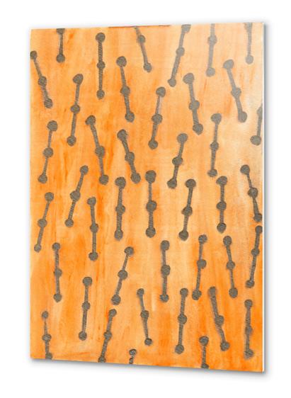 Golden Connected Points on Orange Pattern  Metal prints by Heidi Capitaine
