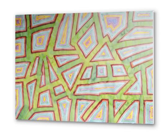 Map Pattern on Spring Green Metal prints by Heidi Capitaine