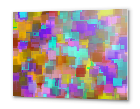 geometric square pattern abstract background in pink blue purple brown Metal prints by Timmy333