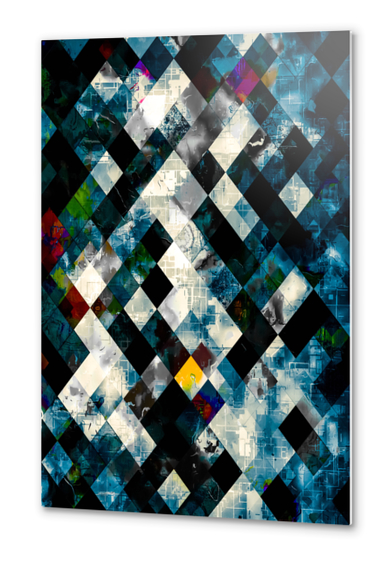 geometric pixel square pattern abstract background in blue black Metal prints by Timmy333