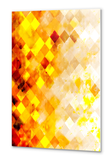geometric pixel square pattern abstract in brown and yellow Metal prints by Timmy333