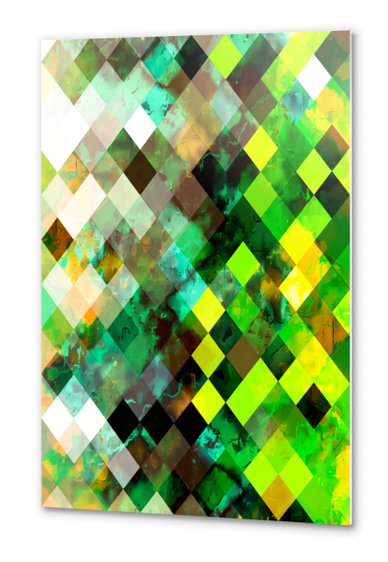 geometric square pixel pattern abstract background in green yellow brown Metal prints by Timmy333