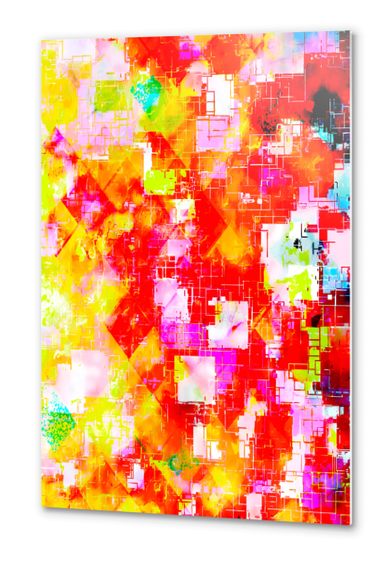 geometric pixel square pattern abstract background in red pink yellow Metal prints by Timmy333