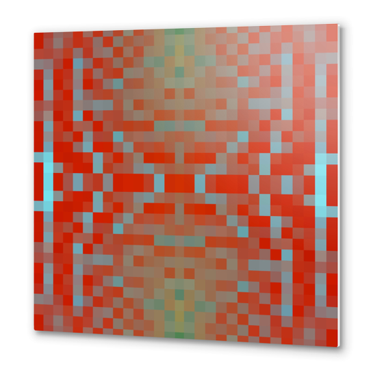 geometric symmetry art pixel square pattern abstract background in red blue Metal prints by Timmy333