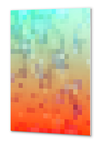 geometric pixel square pattern abstract background in orange blue Metal prints by Timmy333