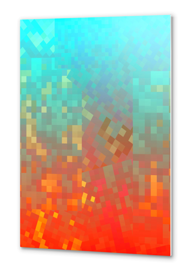 geometric pixel square pattern abstract background in blue orange Metal prints by Timmy333