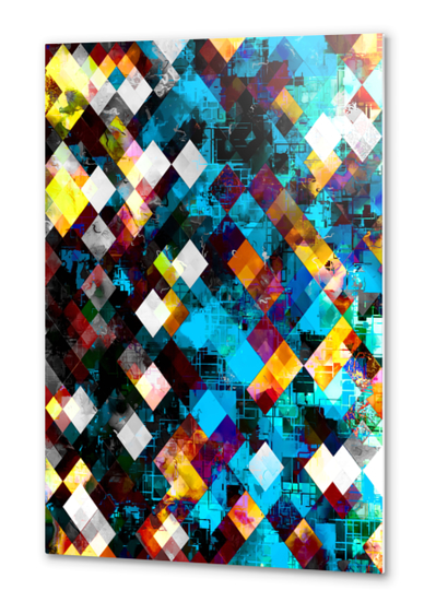 geometric pixel square pattern abstract background in blue yellow Metal prints by Timmy333