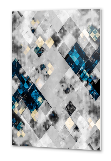 graphic design geometric pixel square pattern art abstract background in blue black Metal prints by Timmy333