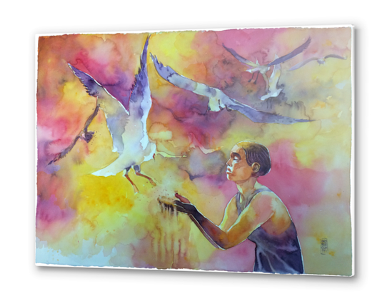 Feeding the seagull Metal prints by andreuccettiart