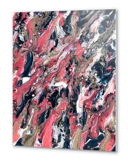 Prussian Blue, Gold Glitter, and Coral Pink Marble Metal prints by Lisa Guen Design