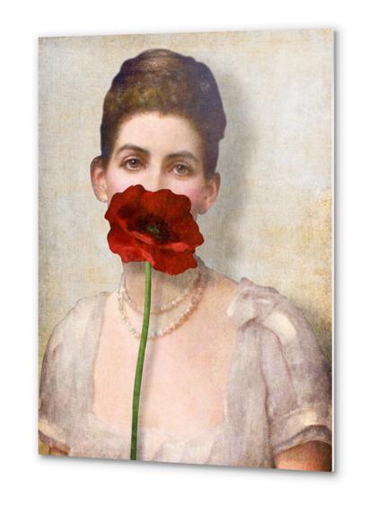 Girl with Red Poppy Flower Metal prints by DVerissimo