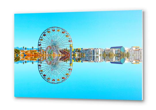 ferris wheel with buildings and blue sky Metal prints by Timmy333