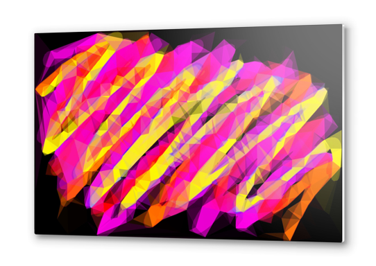 psychedelic geometric polygon abstract in pink yellow orange black Metal prints by Timmy333